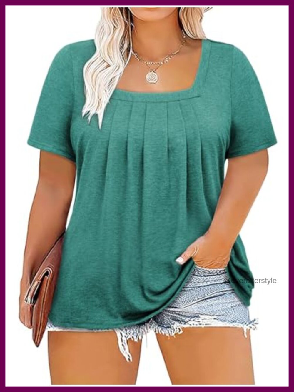 Plus Size Tunic Top Short Sleeve Square Neck Loose Fit Summer Shirt for Leggings